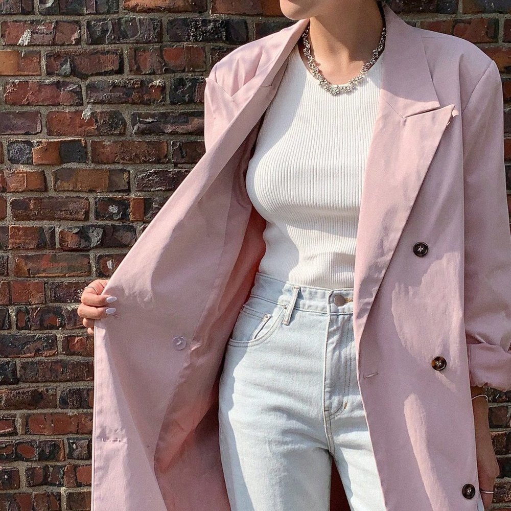 Dusty Pink PReppy Womens Double Breasted Belted Longline Coat - Picture 3 of 5